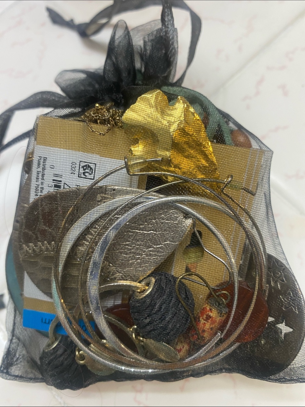 Assorted Black Mesh Jewelry Pouch with Gold & Silver Accents